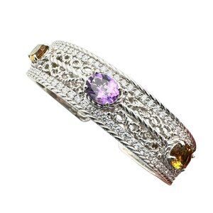 Judith Ripka Womens Bracelet Citrine Amethyst Sterling Silver Hinged Cuff 7.5"
